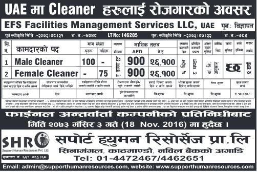 Vacancy for Cleaner 