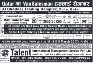Vacancy for Sales man