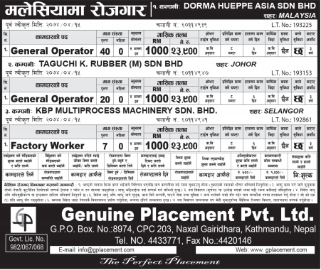 General Operator, Cleaning Worker, Labor & Others 