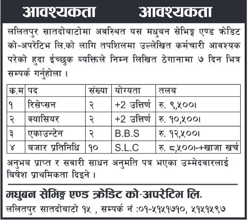 Receptionist, Cashier, Account & Market Representative 