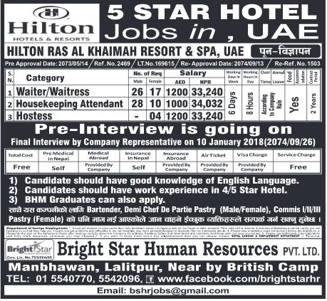 Waiter, Housekeeping Attendant & Other 