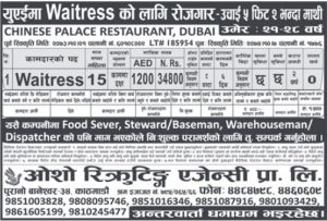 Vacancy for Waiter