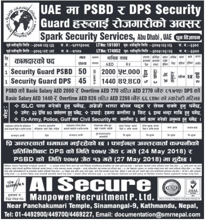 Vacancy for Security Guard 
