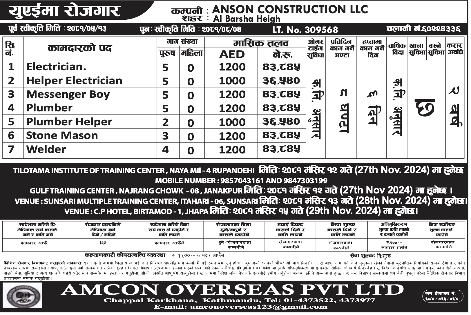 Job Opportunities in UAE: Multiple Positions Available with Anson Construction LLC